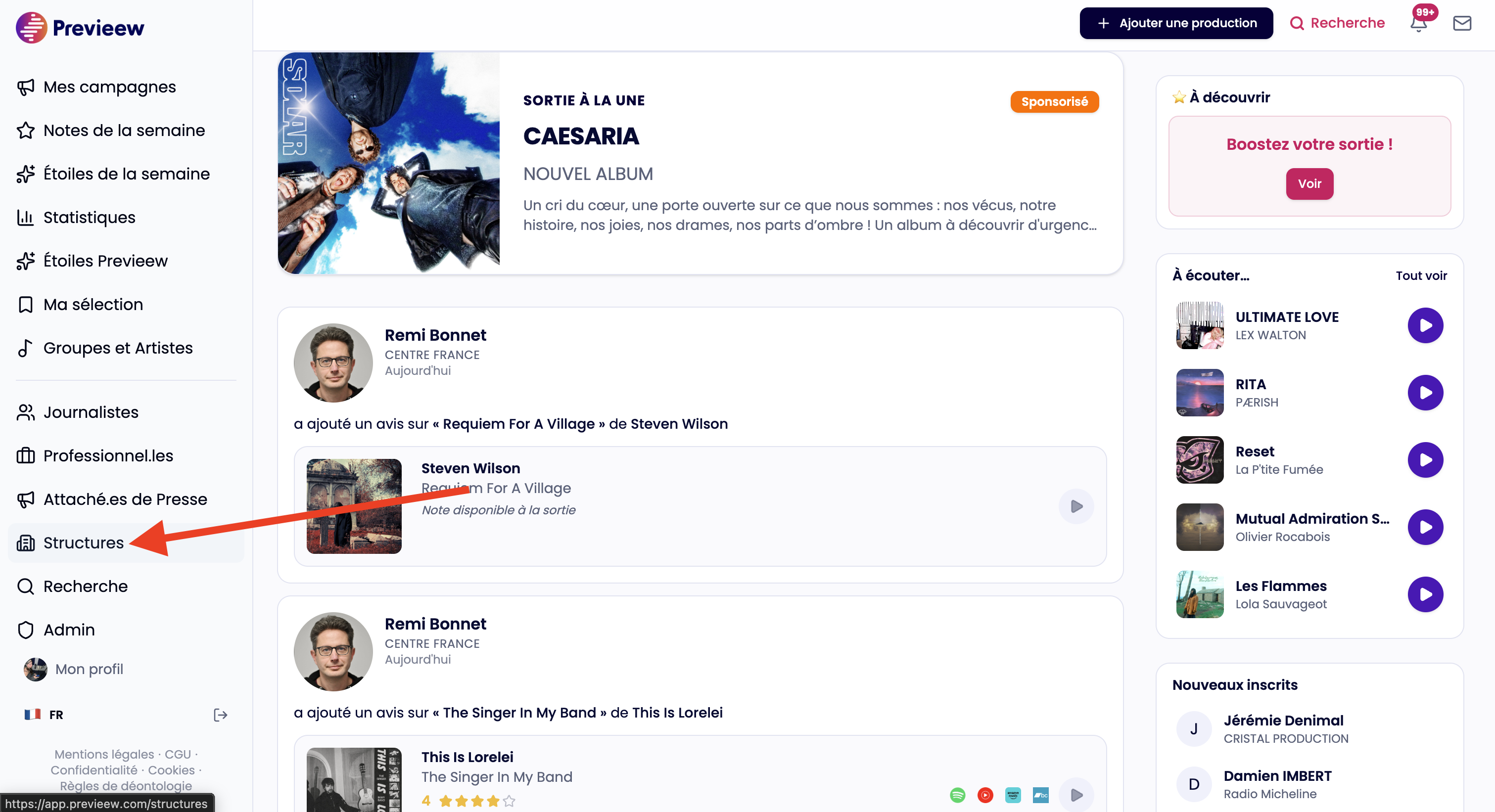 Page de structure sur Previeew
