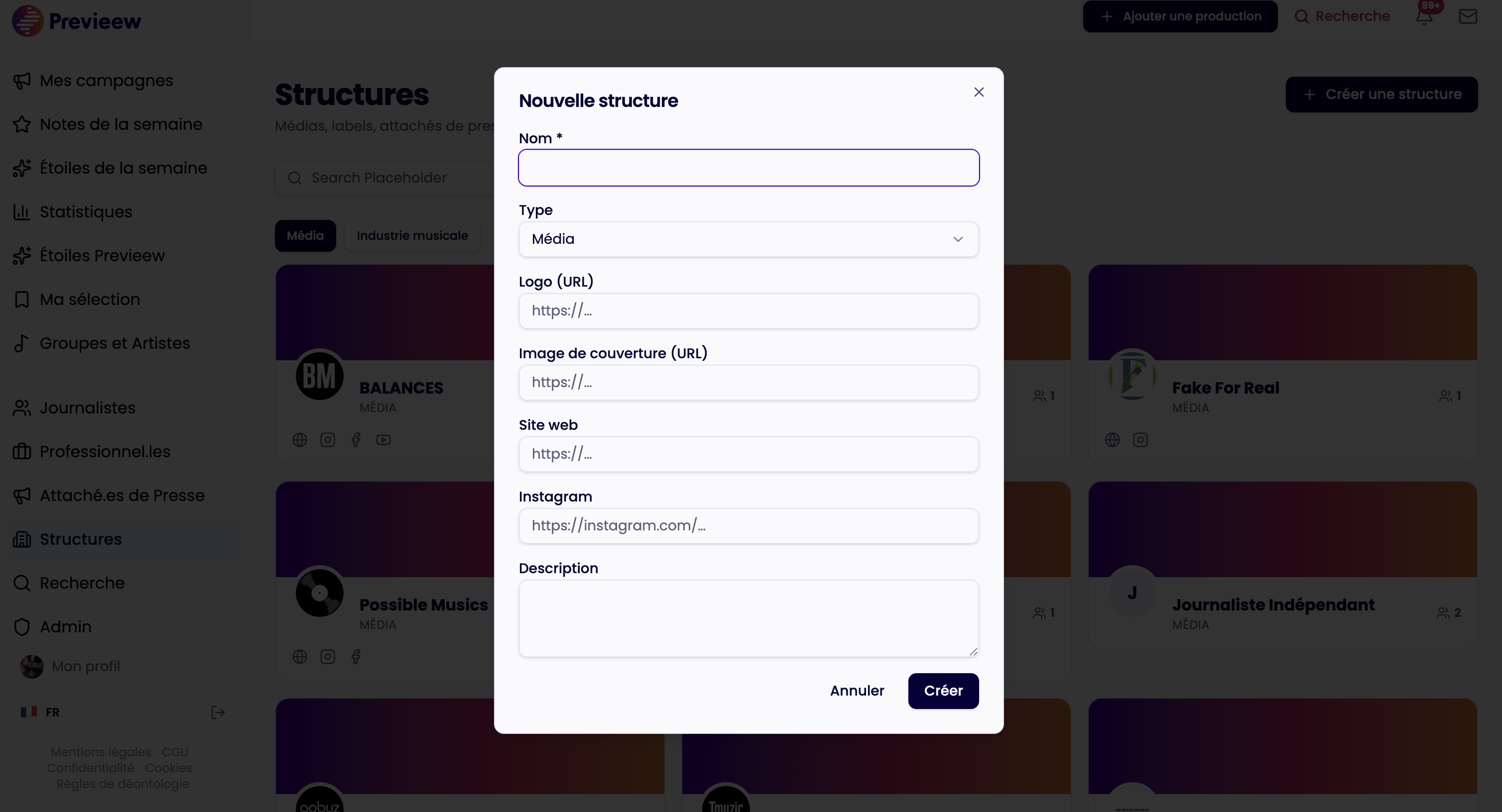 Édition de la page de structure