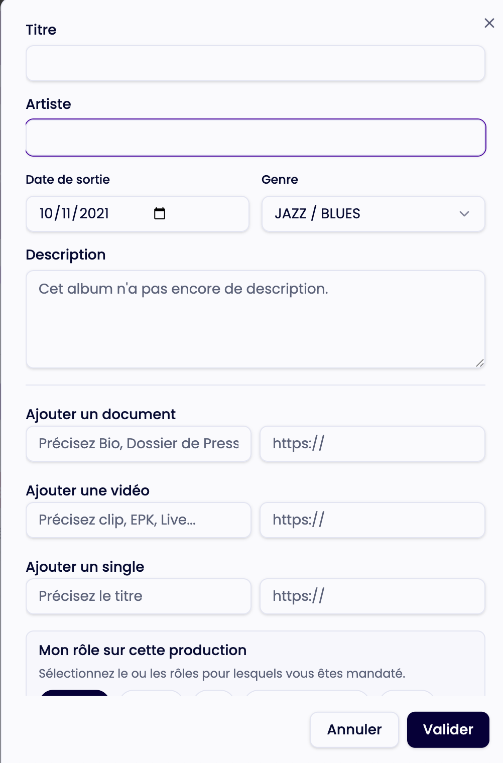 Informations générales de la sortie