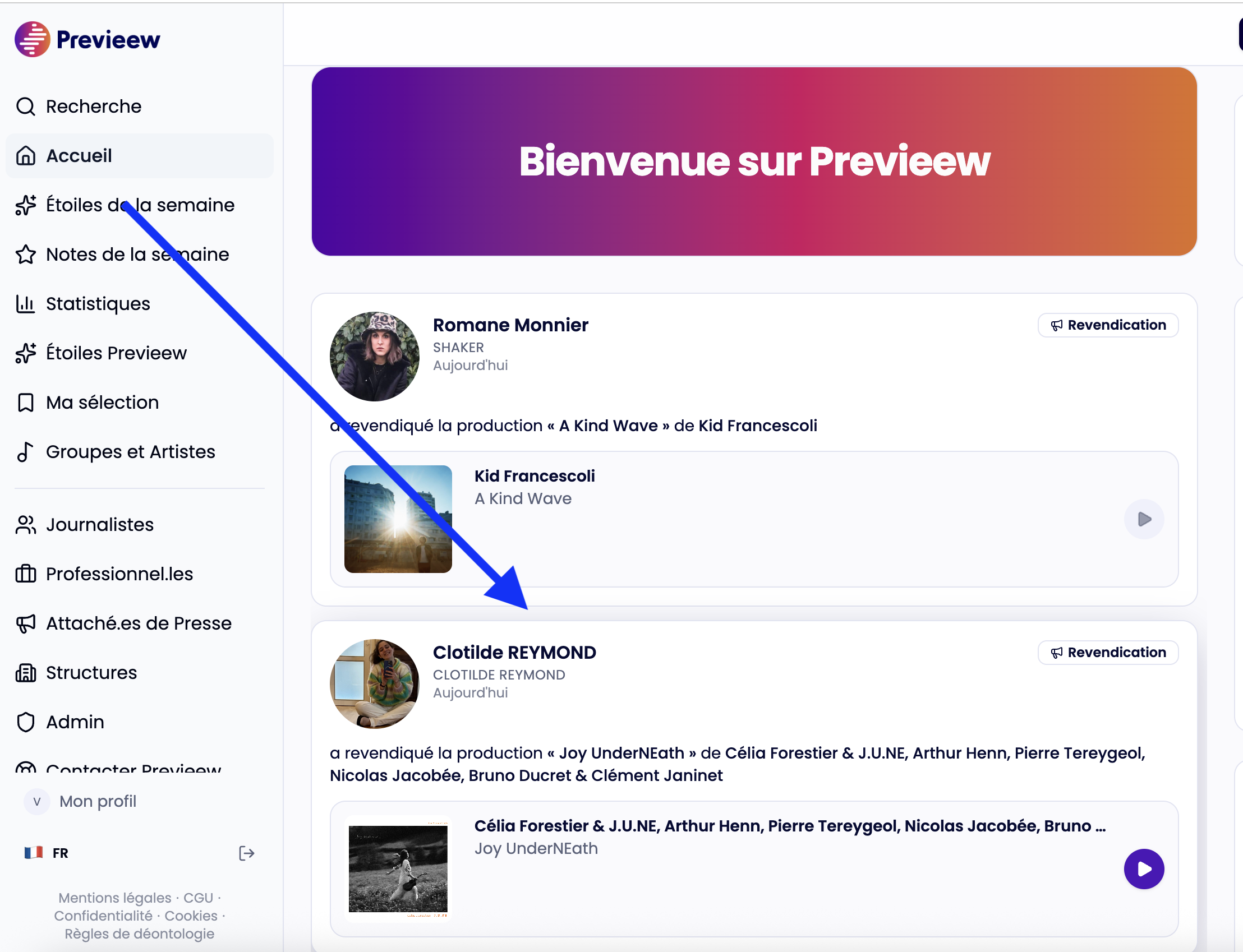 Le fil d'actualité Previeew